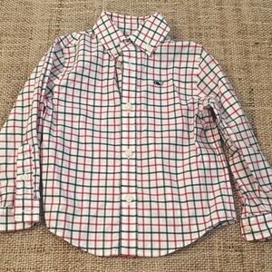 Vineyard Vines Boys White Button-Down Shirt with Red & Blue Plaid